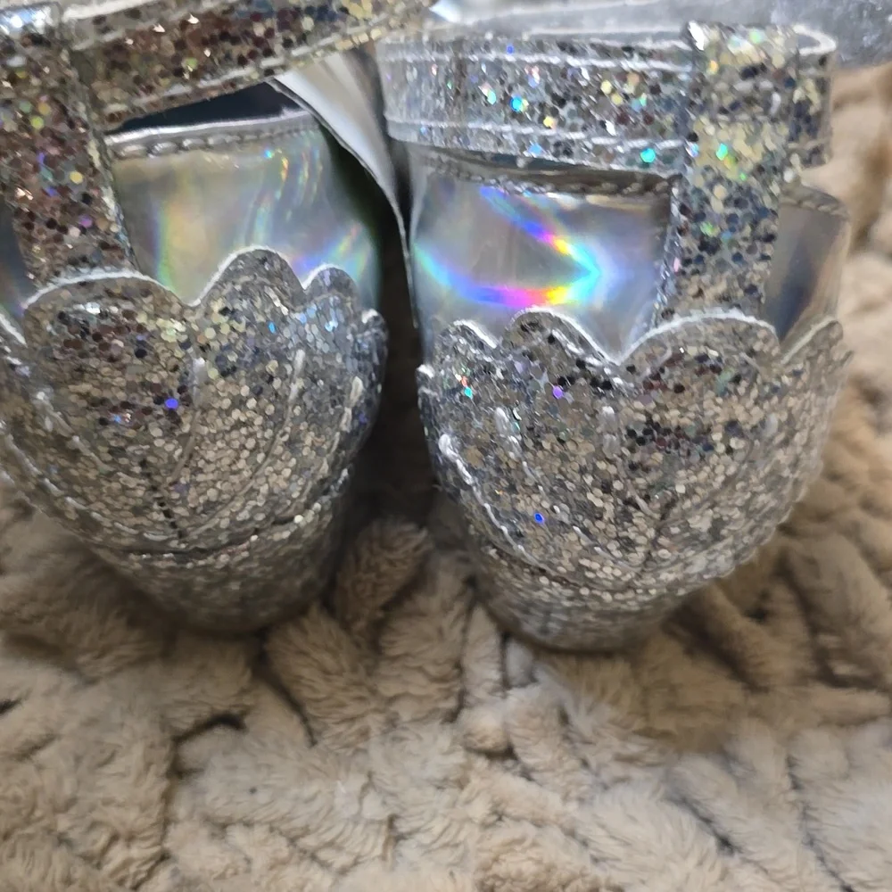 New Disney Ariel Toddler Size 6 Silver Glitter Adjustable Strap‎ Party Shoes